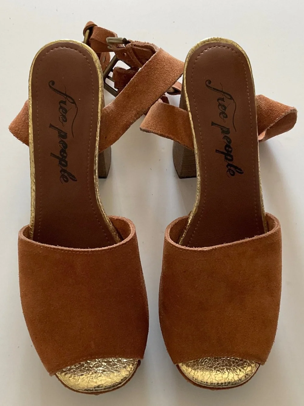 FREE PEOPLE Justine Distressed Suede Platform Block Heel Sandal Size EU 39
